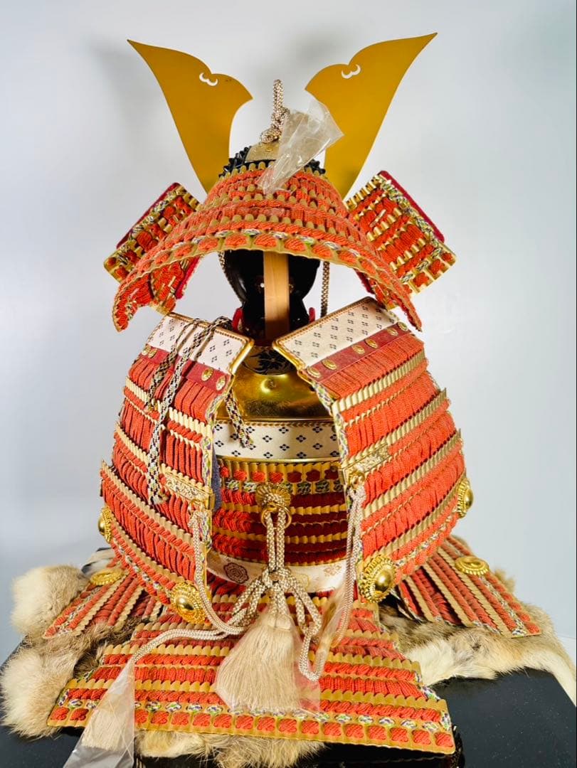 【美品】鎧兜　アンティーク　五月人形　端午の節句　甲冑　武士　源氏鎧　龍玉作