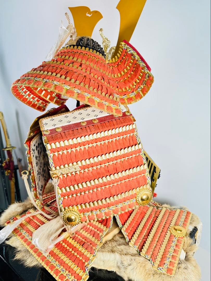 【美品】鎧兜　アンティーク　五月人形　端午の節句　甲冑　武士　源氏鎧　龍玉作