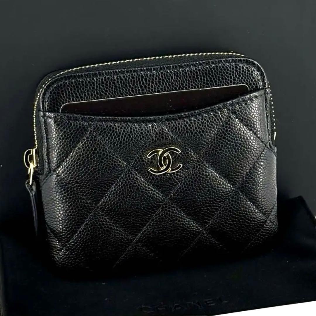 新品 CHANEL ジップ カード ケース キャビアスキン ブラック 黒