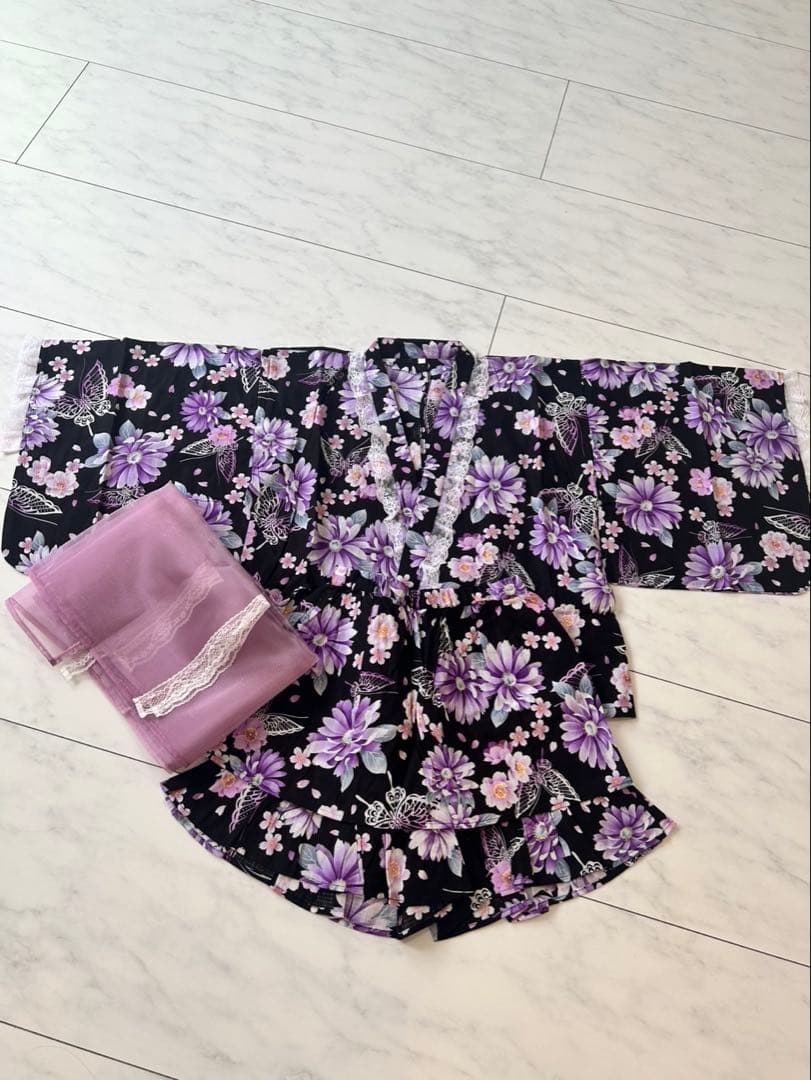 浴衣ドレス 姫ギャル 地雷系 160cm 量産型　y2k　平成　姫系　　黒　紫