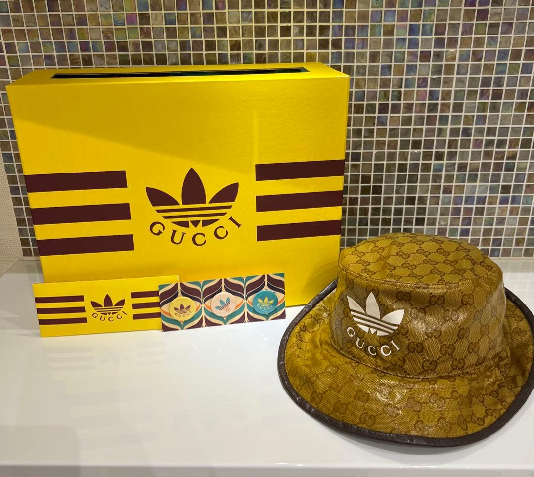 GUCCI グッチ　adidasコラボ　帽子　ハット M58センチ　箱バッチ付き
