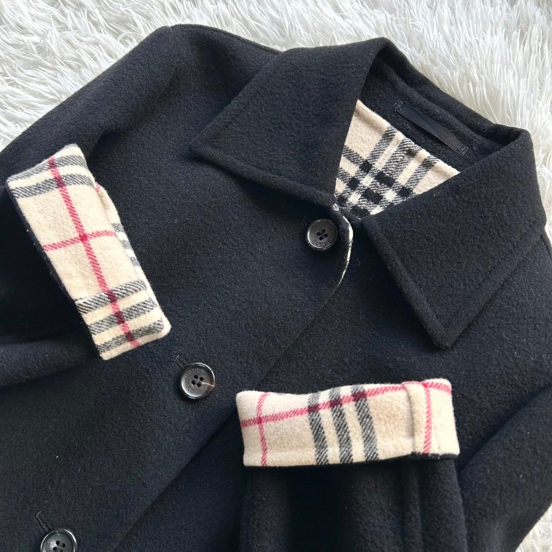 【美品】バーバリーロンドン　ダブルフェイス　ウールコート　カシミヤ混　黒　M相当
