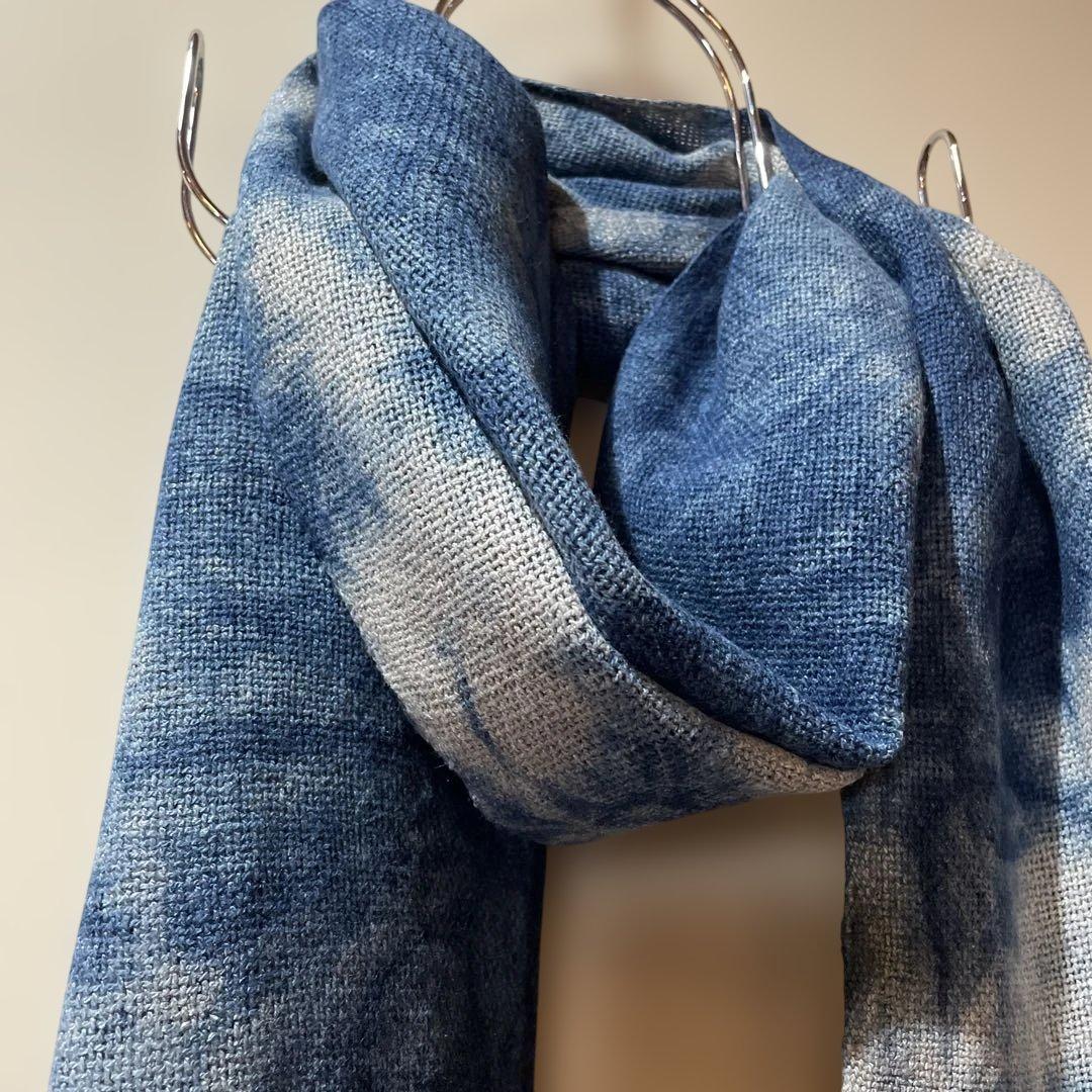 藍染　ヘンプストール　ヘンプ100% 手織り　かご染　くびまき　天然染料