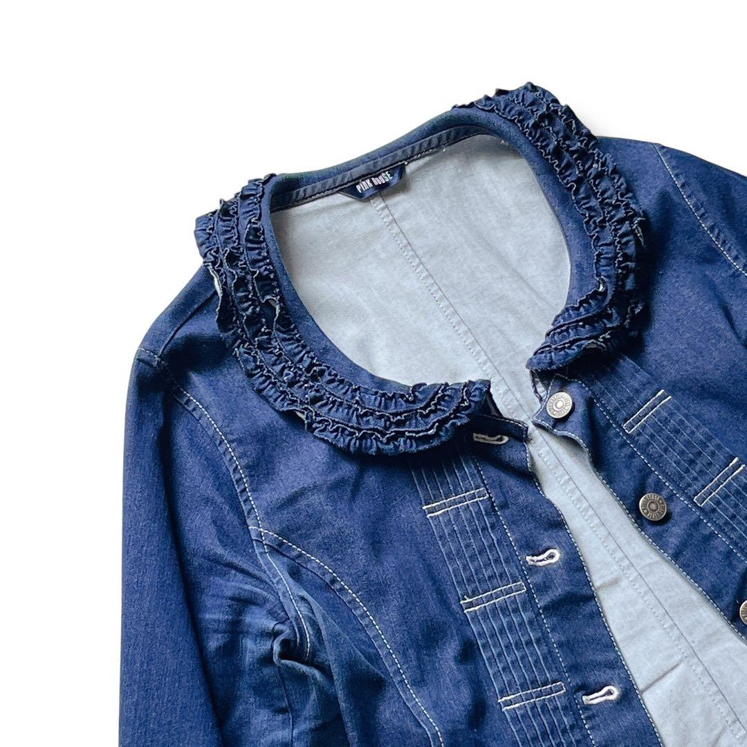 【Lサイズ】PINK HOUSE ピンクハウス フリル ショート丈 Gジャン 紺