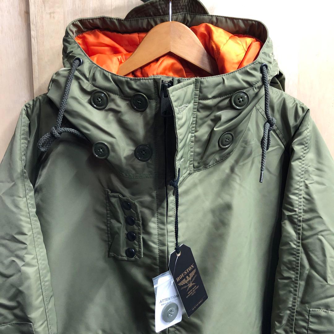 ヒューストン ミリタリー スモックパーカー ジャケット 中綿入り XL オリーブ