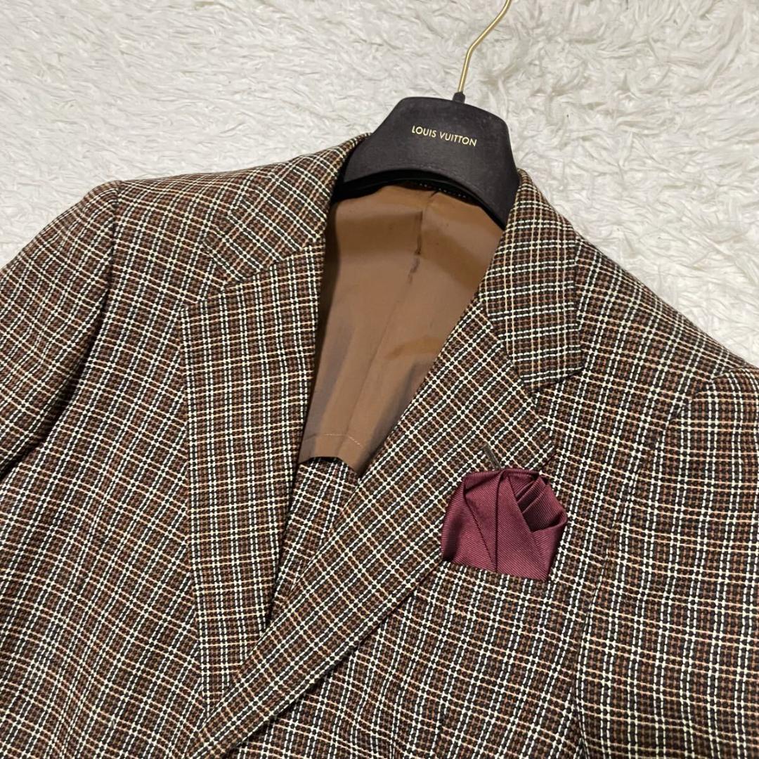 ロロピアーナ ミンクツイードテーラードジャケット チェック柄 ブラウン Mサイズ