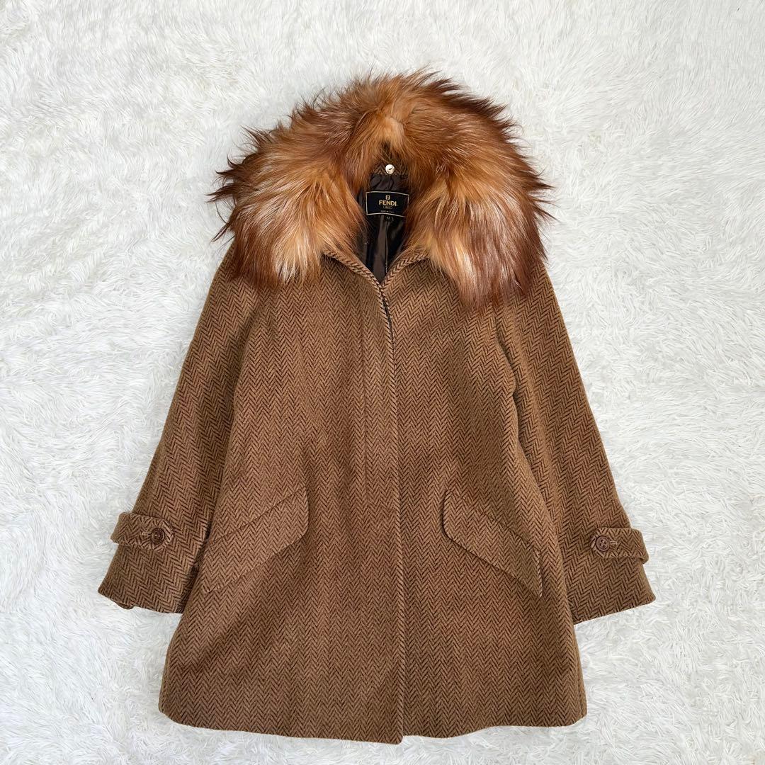 フェンディ　ロングコート　フォックスファー　アルパカ　モヘヤ　ヘリンボーン 42