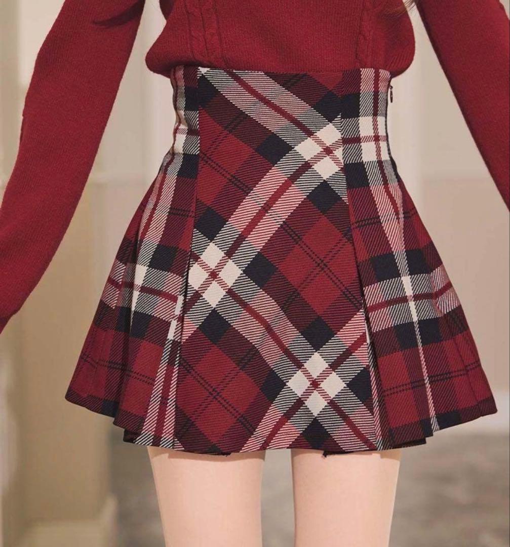 美品 michellMacaron ミシェルマカロン フレアチェックスカート