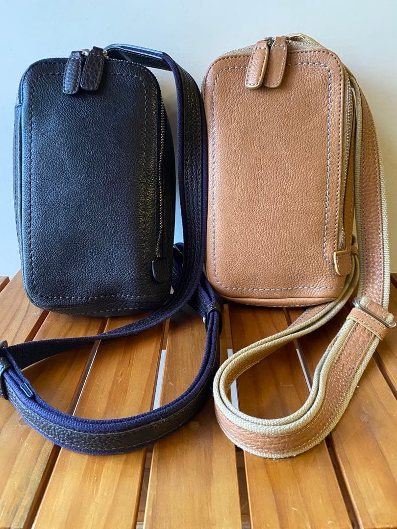 土屋鞄 トーンオイルヌメ ボディポシェット（ミッドナイト、ブラウン）