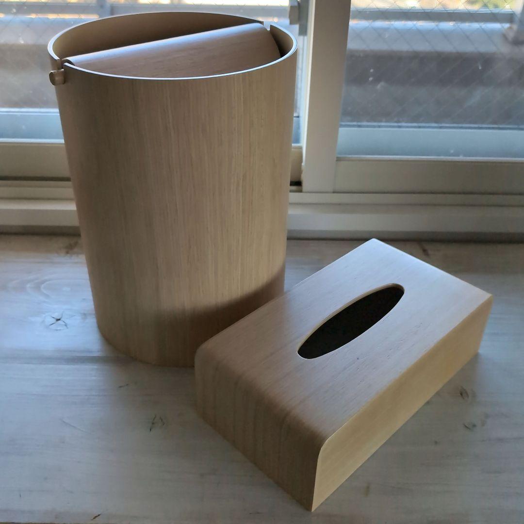 【和室向け】SAITO WOOD 天然白木のごみ箱とティッシュ箱セット