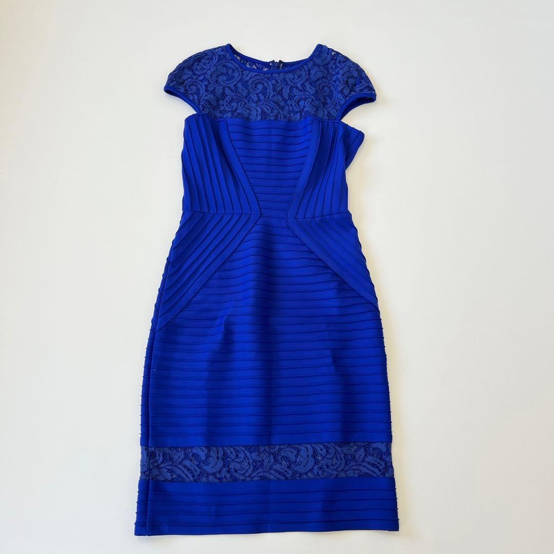 美品✨TADASHI SHOJI プリーツレースドレス ロイヤルブルー　芸能人