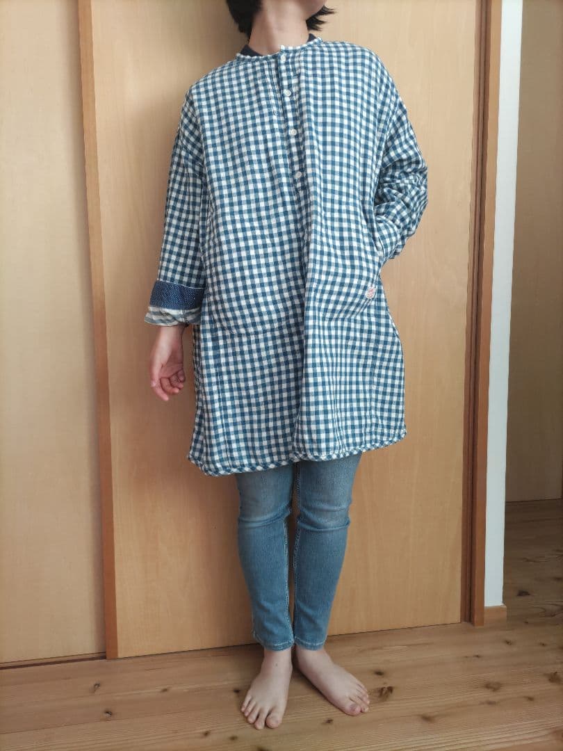 快晴堂チュニック（幅広青色チェック）