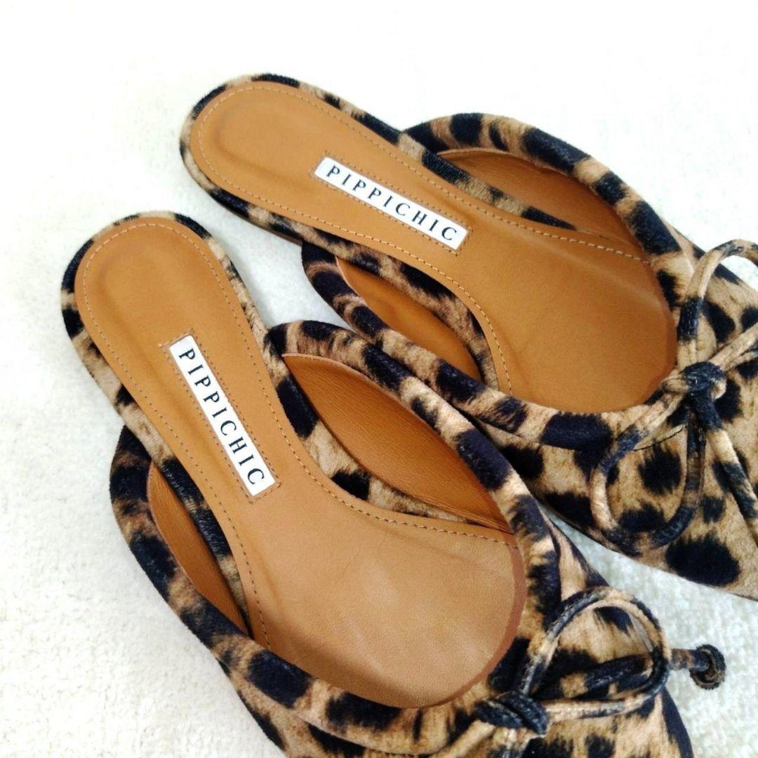 美シルエット！ピッピシック レオパード ヒョウ柄 ポインテッドトゥ ミュール