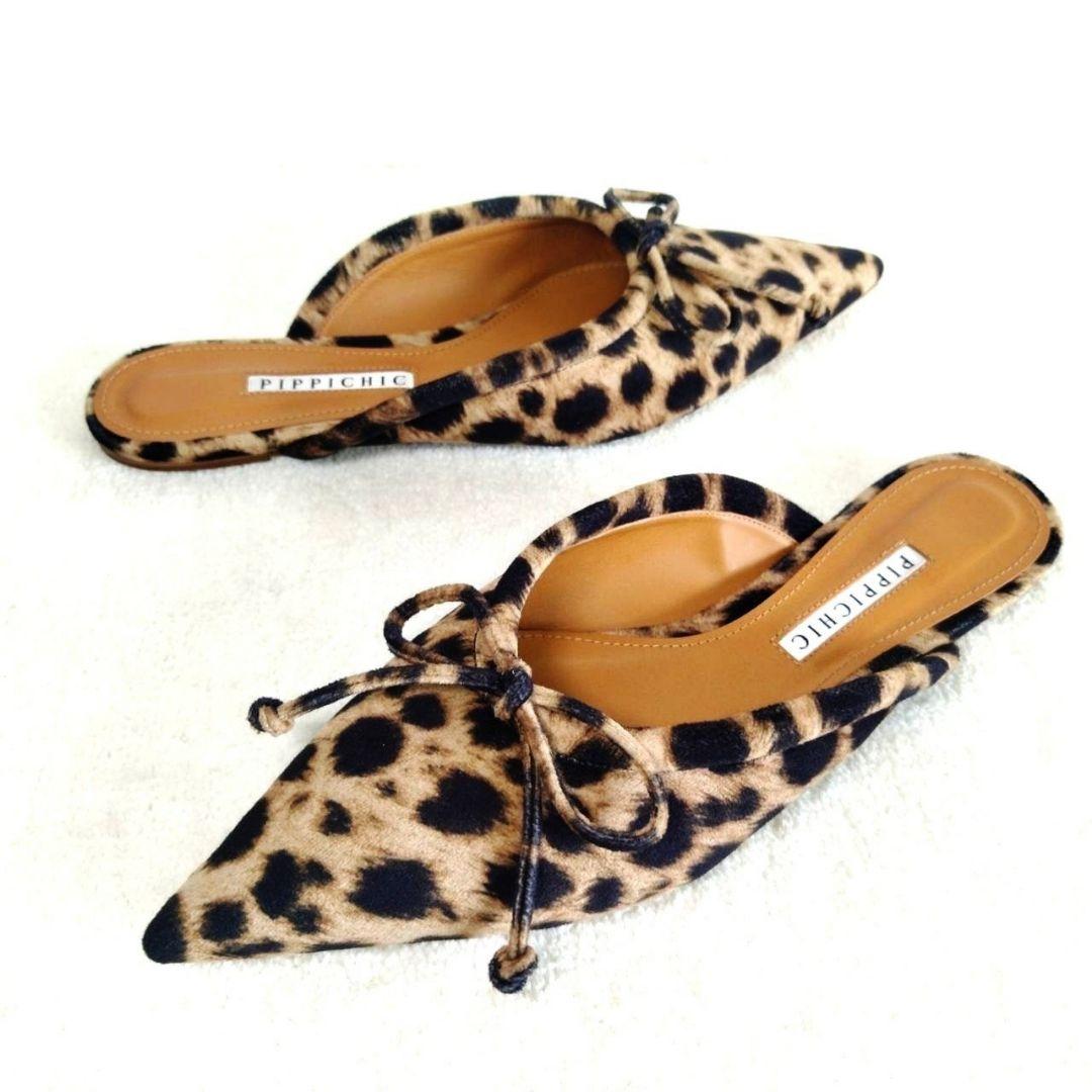 美シルエット！ピッピシック レオパード ヒョウ柄 ポインテッドトゥ ミュール