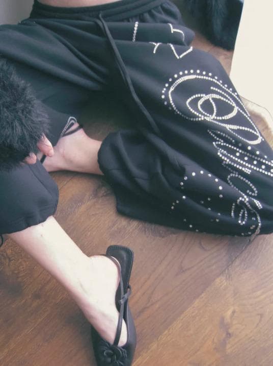 パンツ stone-deco sweat pants PELLICULE Black