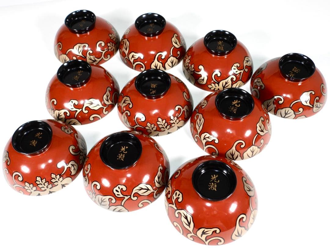 輪島塗 木製漆器 沈金 蓋椀 吸物椀 汁椀 10客　直径13cm