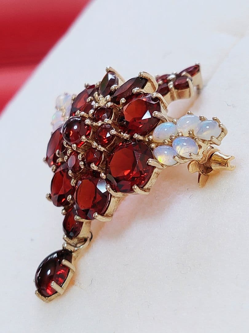 未使用品 碌山 天然ガーネット オパール ブローチ 兼 ペンダント
