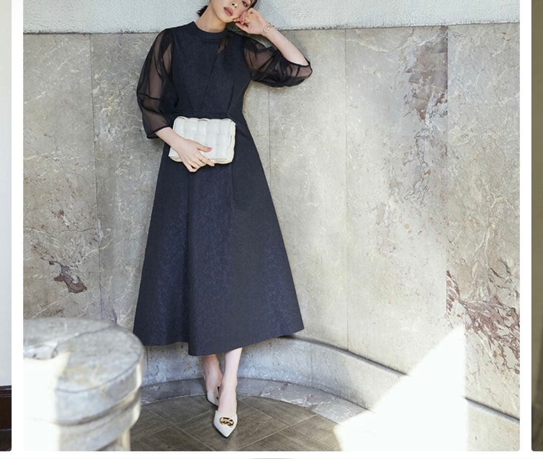 RUIRUE BOUTIQUE シアーランタンスリーブふくれジャカードドレス3L