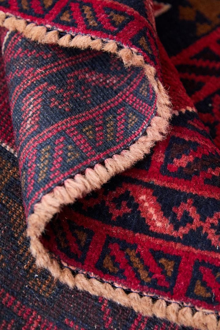 ヴィンテージラグ　トライバルラグ　バルーチ族　ウール（135×87cm）濃茶・赤