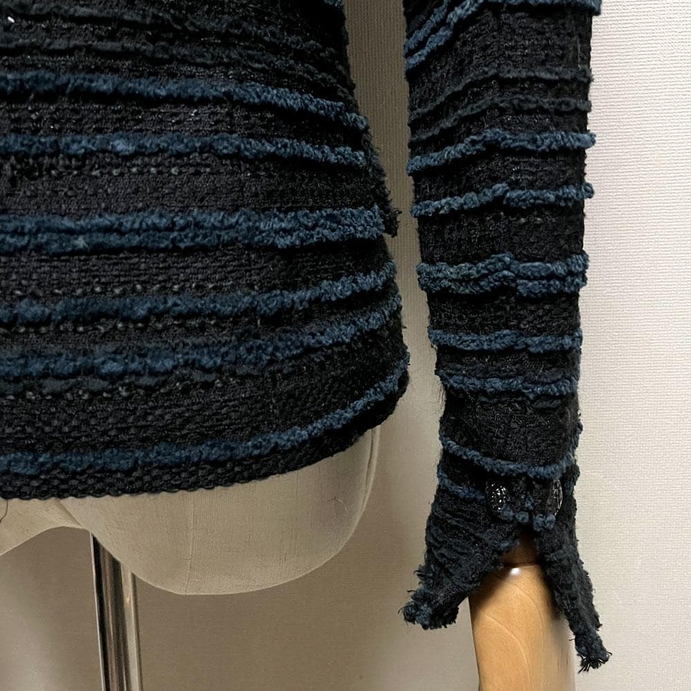 ルネ フランス製 ツイード TISSUE リボン付き ジャケット ブラック 36