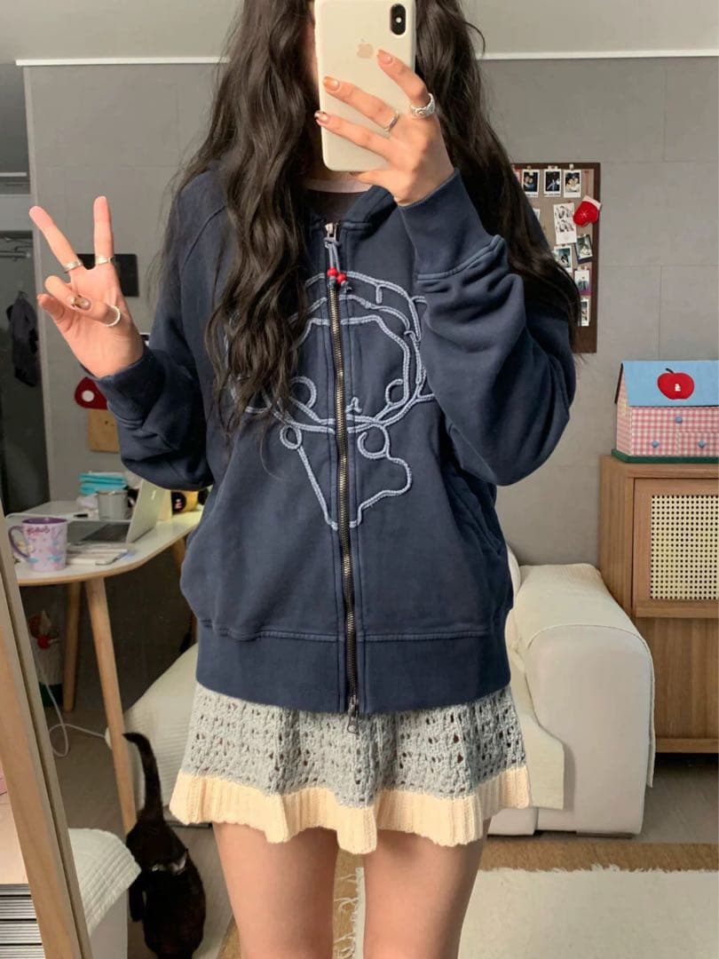 Coyseio ダークグレー フード付きジップパーカー