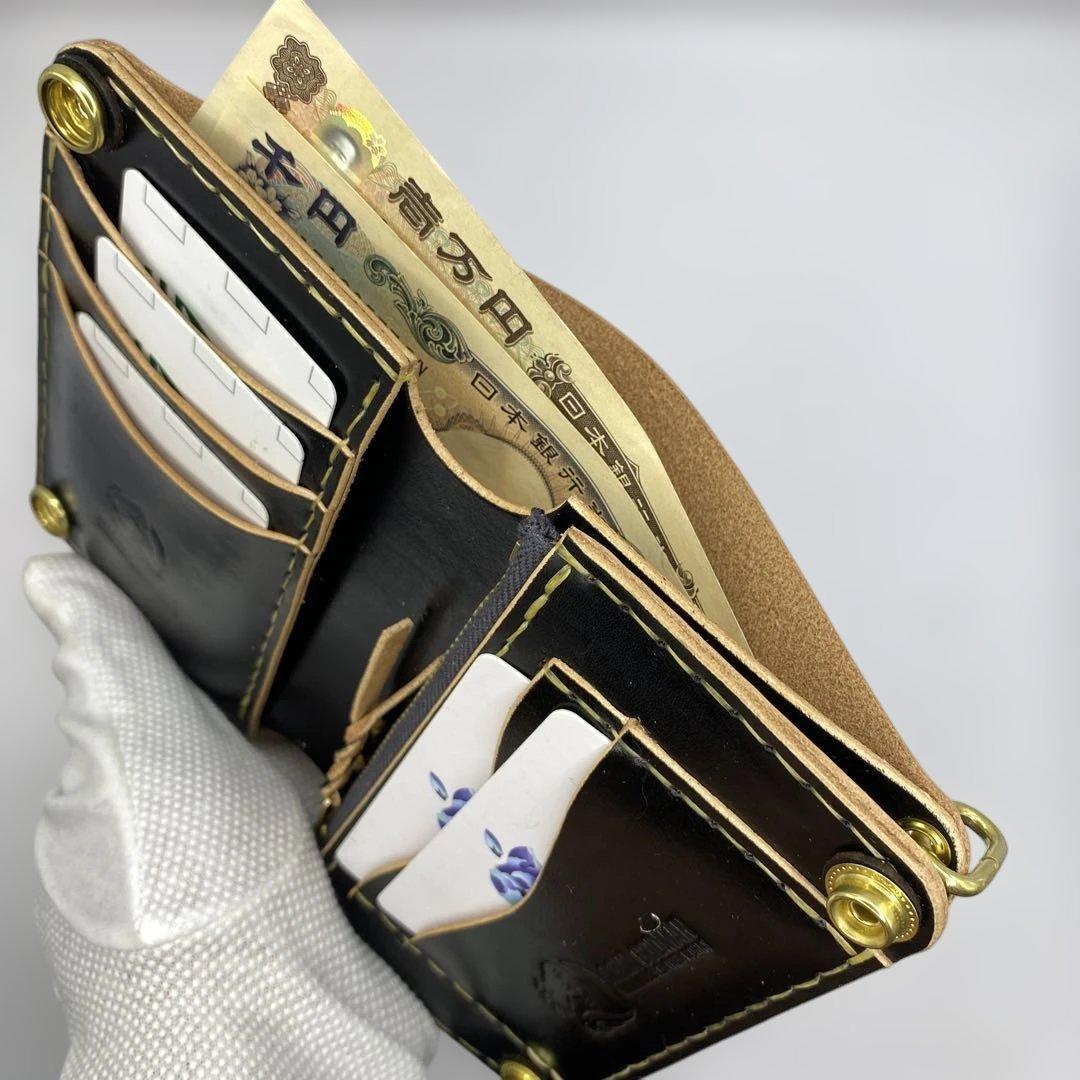 折らずお札収納 真鍮 丘染めブラックの無骨トラッカーウォレット T-MTW729