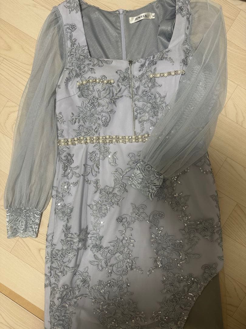 JEWELS グレー刺繍ナイトドレス XL