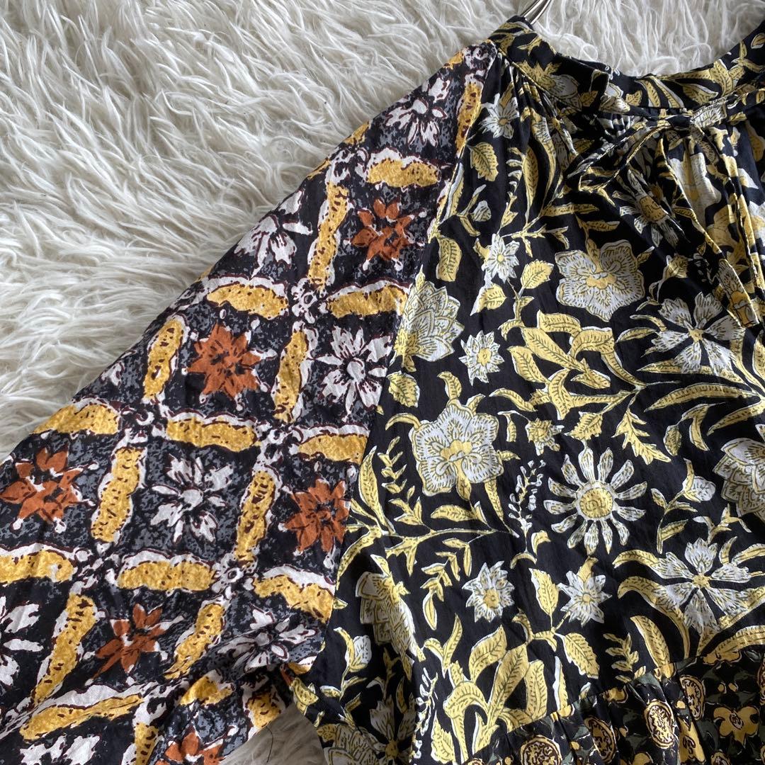 つぶつぶフリーダ　ワンピース　インド四段パッチワークティアードワンピース