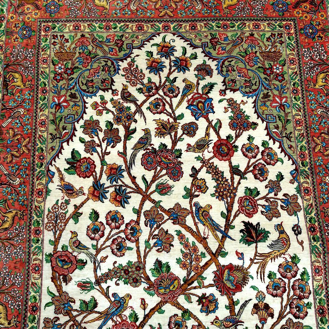 【ツリーマンション】ペルシャ絨毯　シルク手織り　動物パラダイス　高級極美品