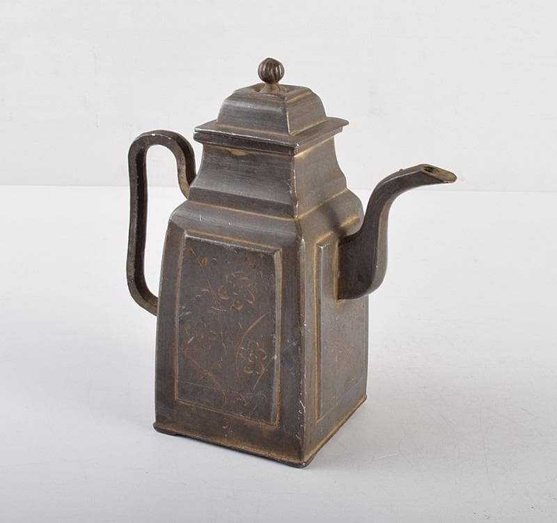 中国　古錫　漢詩花刻　執壷　水注　在銘　M　R4934