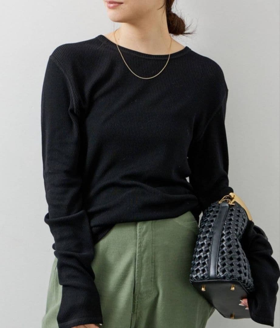 エブリデイ アイ ライク カシミア混 テレコ ロングスリーブプルオーバー F 黒