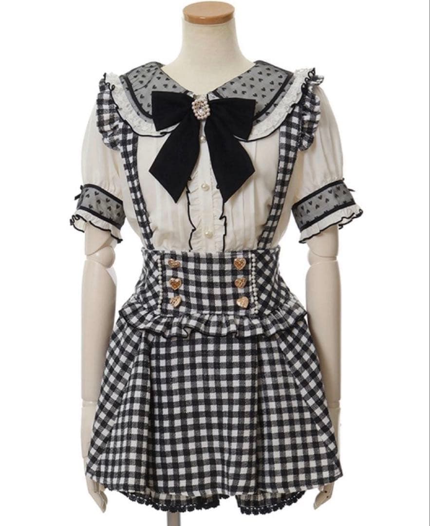 LIZLISA ギンガムチェックサスペンダー付きスカパン