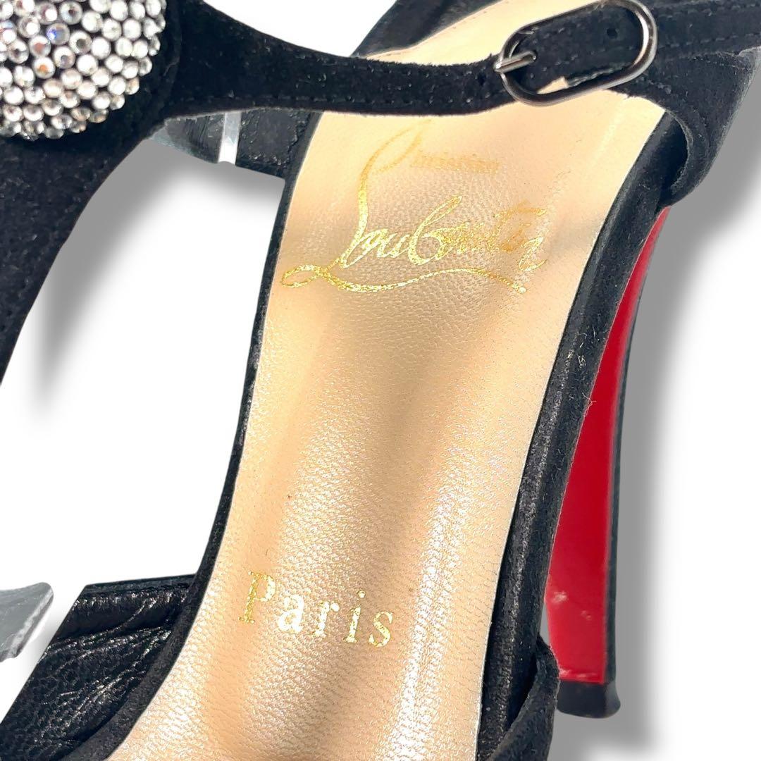 【極美品】クリスチャンルブタン　ビジュー　サンダル　パンプス　黒　スエード