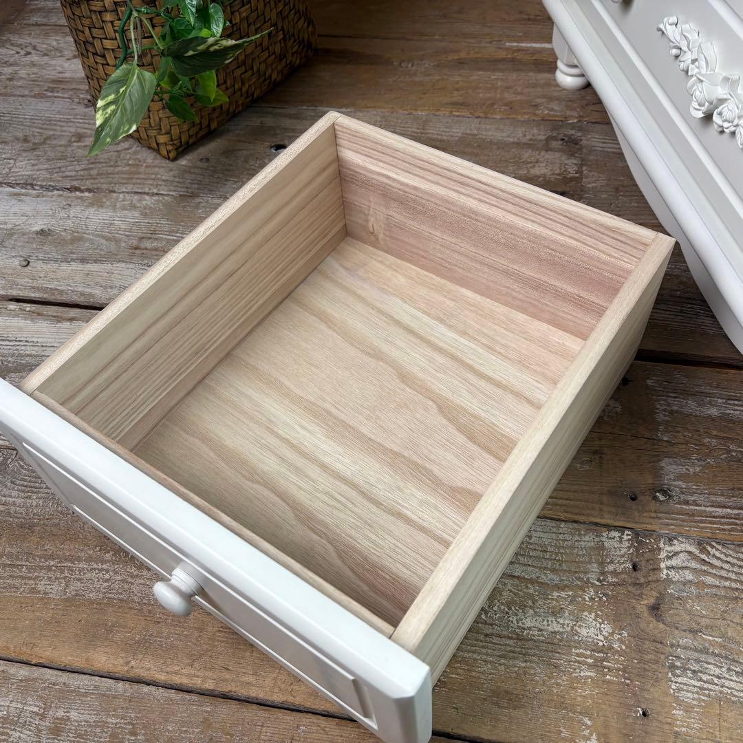 訳あり品！【119】フレンチ調ホワイトチェスト三段四つ引き木製収納家具姫系タンス