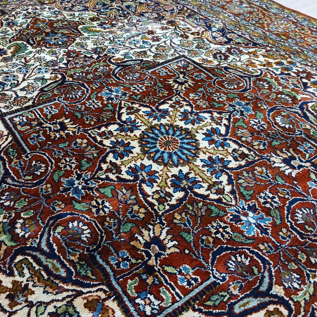 Y3253 インド絨毯 シルク×コットン 手織り 186×119㎝ マット