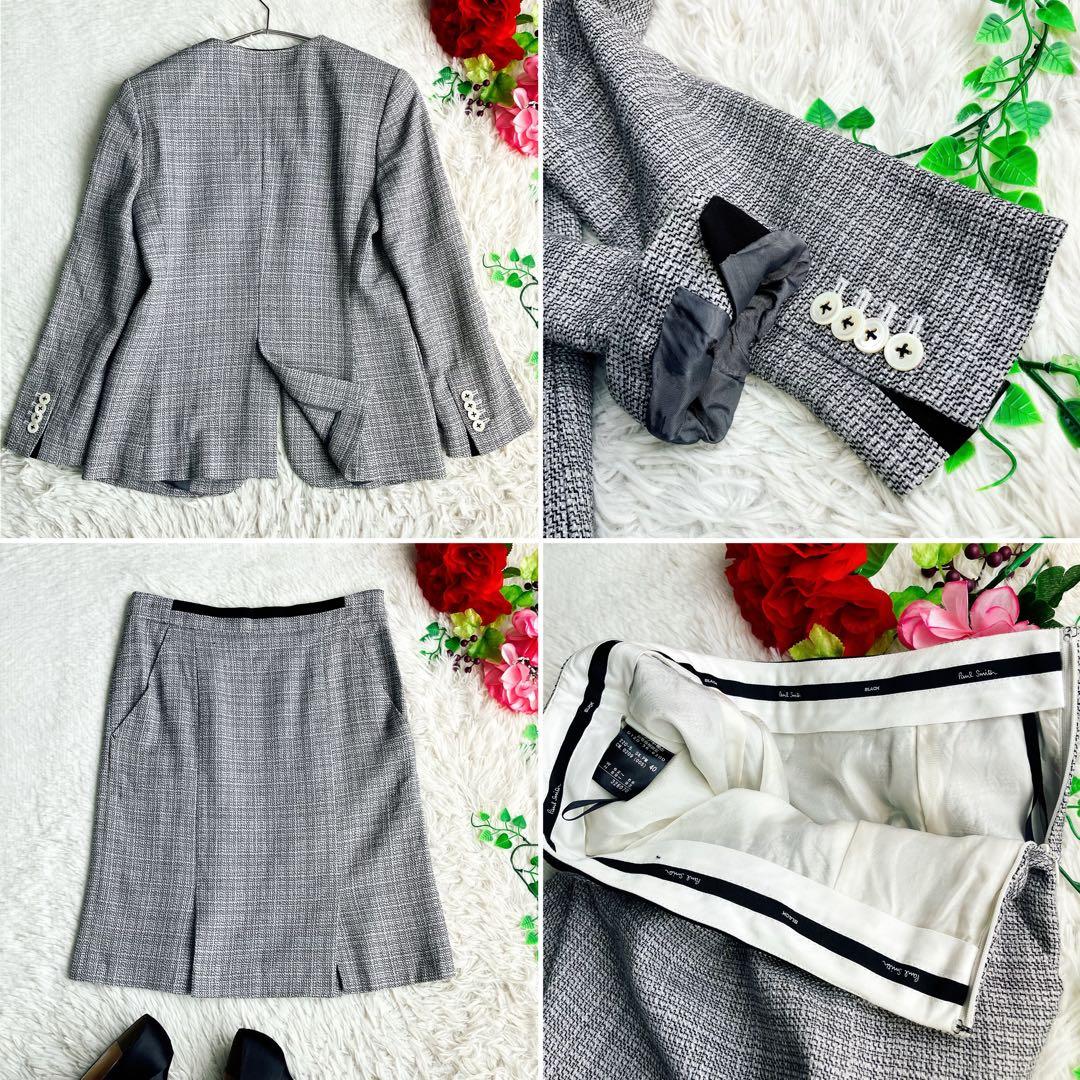Paul Smith ポールスミス★ノーカラー スカートスーツ Aラインツイード