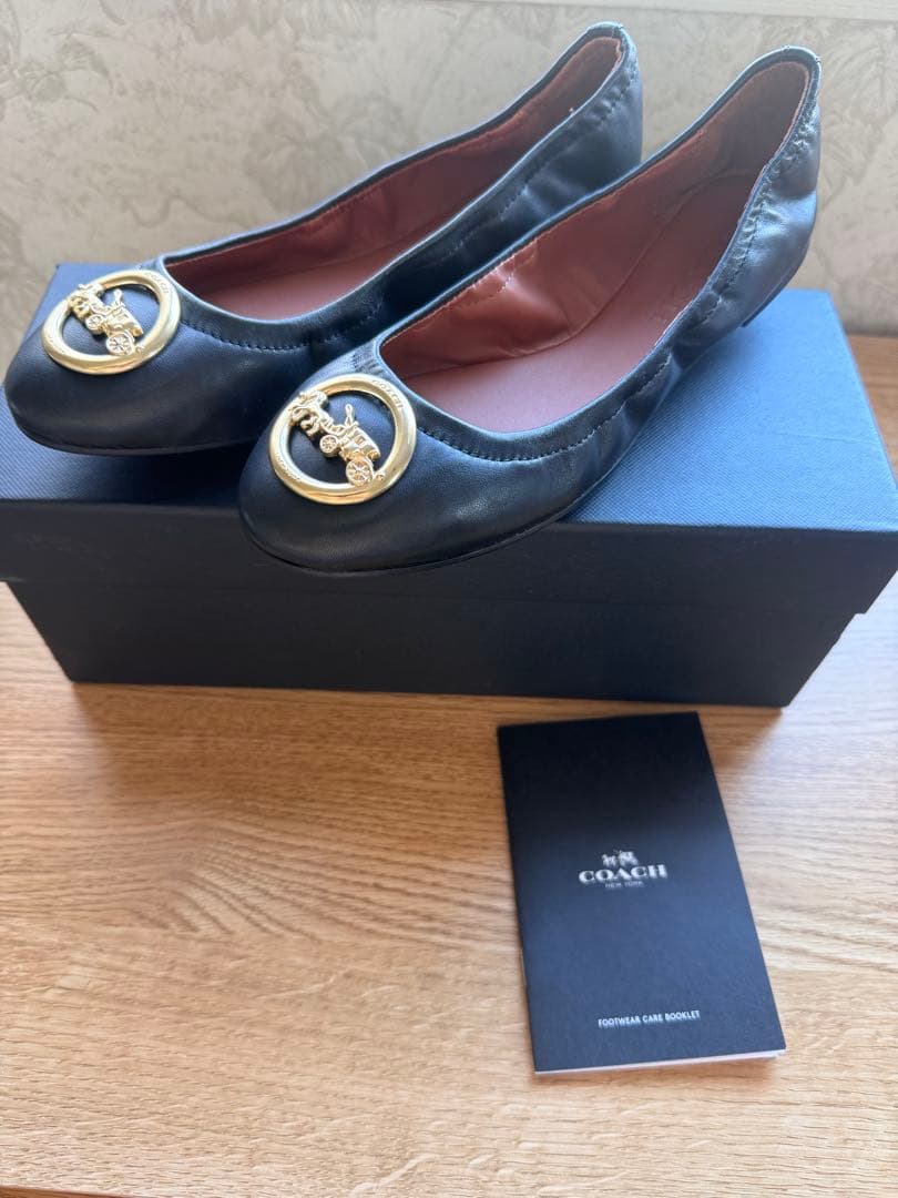 未使用/COACH/フラットシューズ/箱入/ブラックレザー/FG2944