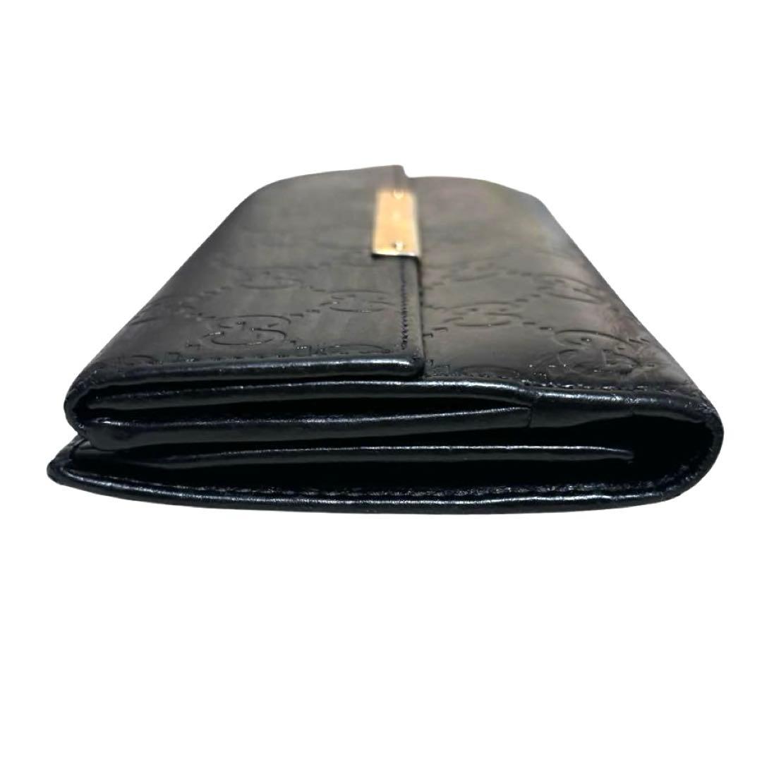 人気　グッチ　長財布　GGシマ　レザー　ブラック　GG柄　Wホック　ロゴプレート