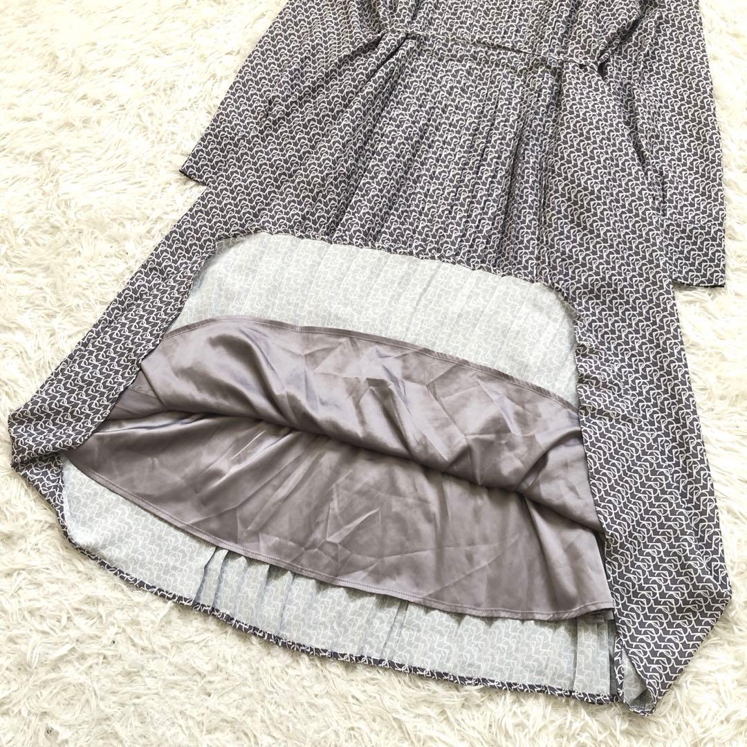 上品✨セルフォード ボウタイプリーツワンピース ウエストリボン マキシ丈 幾何学