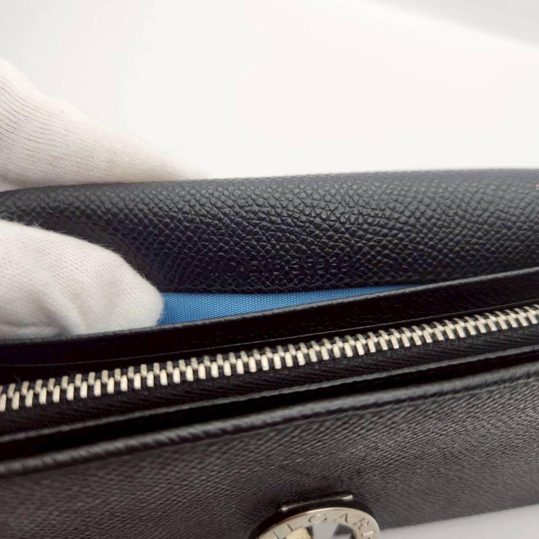 極美品 ブルガリ 長財布 二つ折りロゴクリップ ブラック レザー