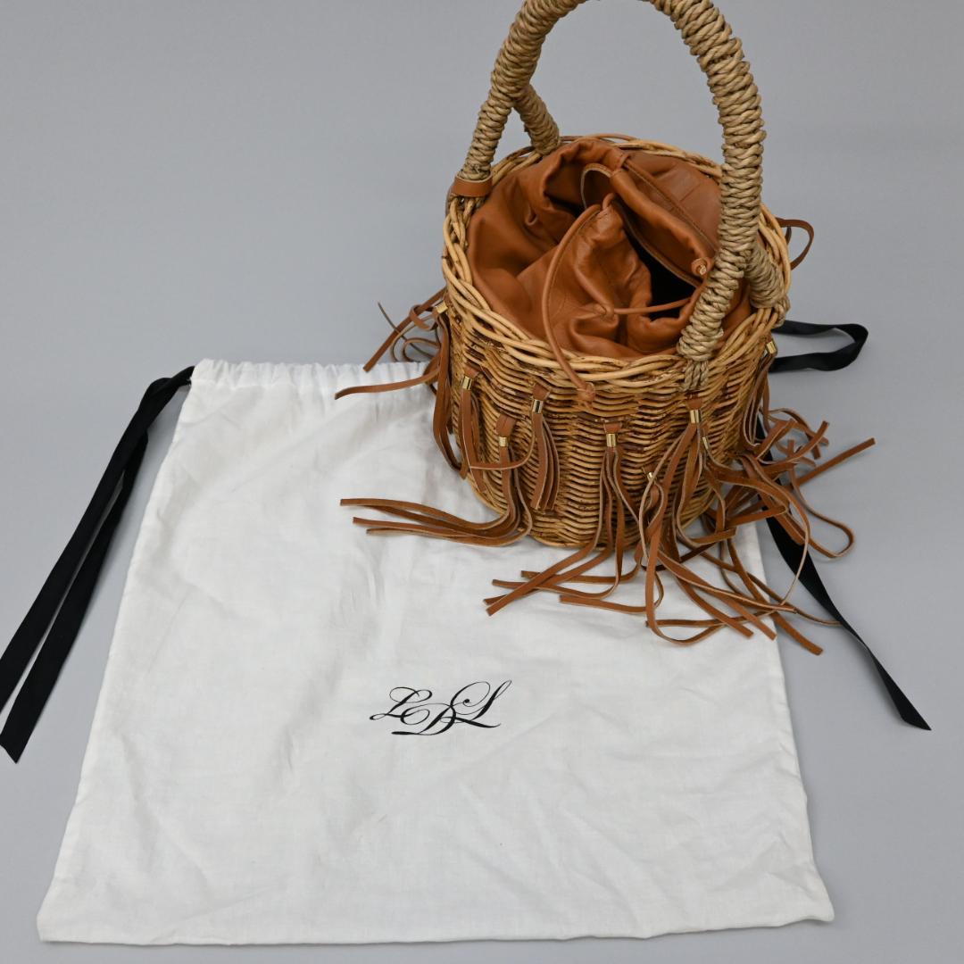 46214★夏 ラドロー カゴバッグ フリンジ 籐 ラタン×レザー バケット