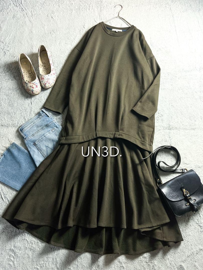 【UN3D. 】アンスリード レイヤードスウェットワンピース 38 オリーブ