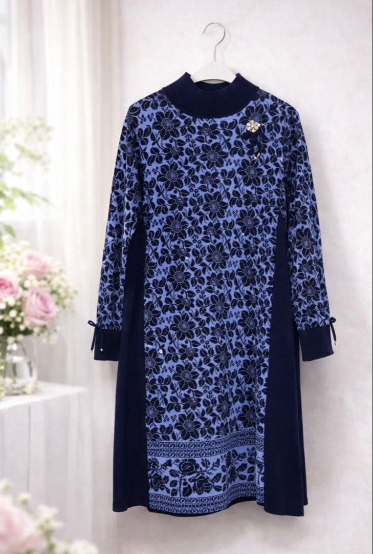 スーパービューティー⭐️ジャガードハイネックニットワンピース 44