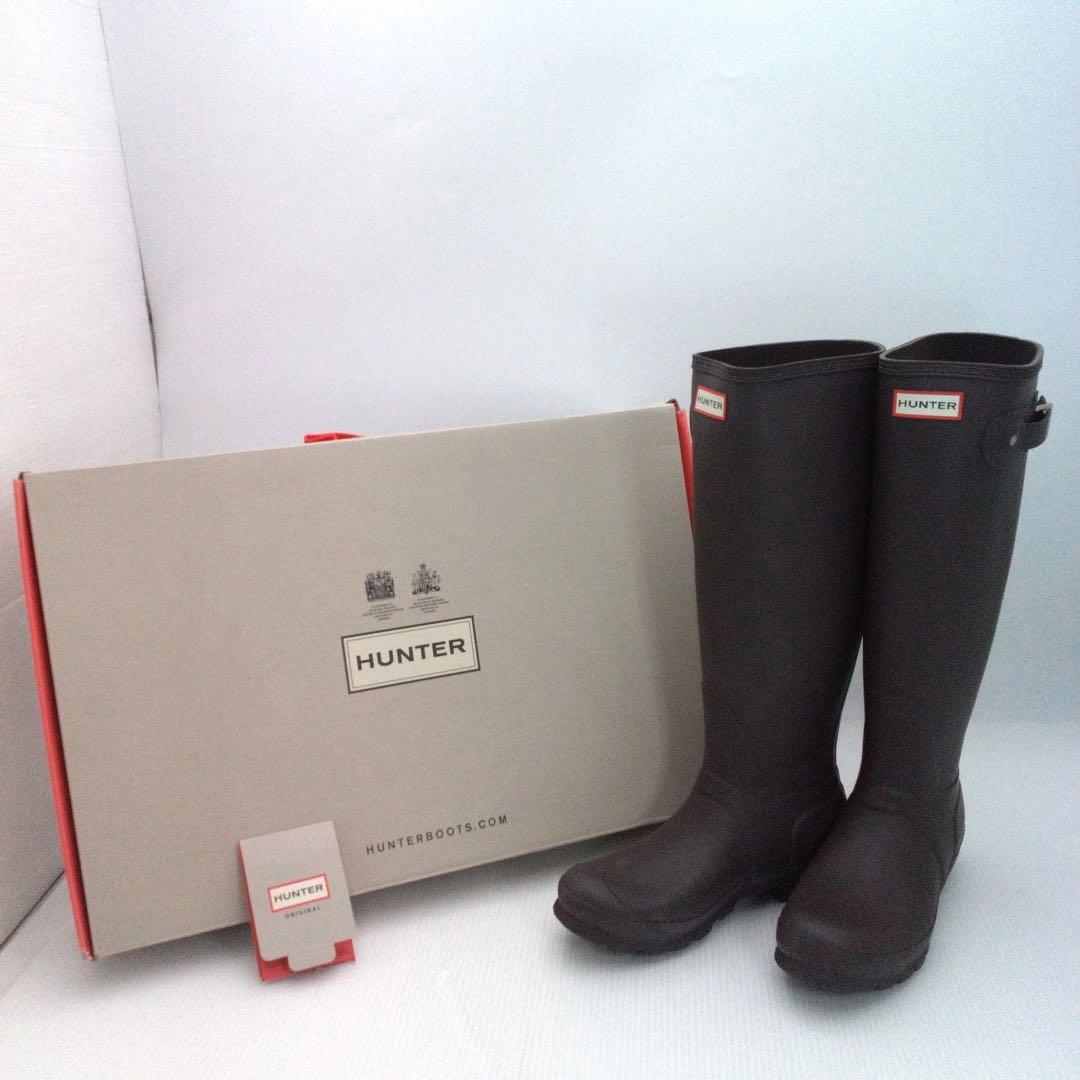 HUNTERレインブーツ ダークブラウン us8 25cm 新品保管品 箱入り