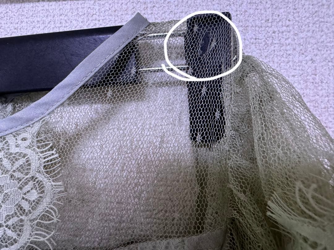 特別価格　ドットチュール×レースドレス　グリーン　穴開きあり