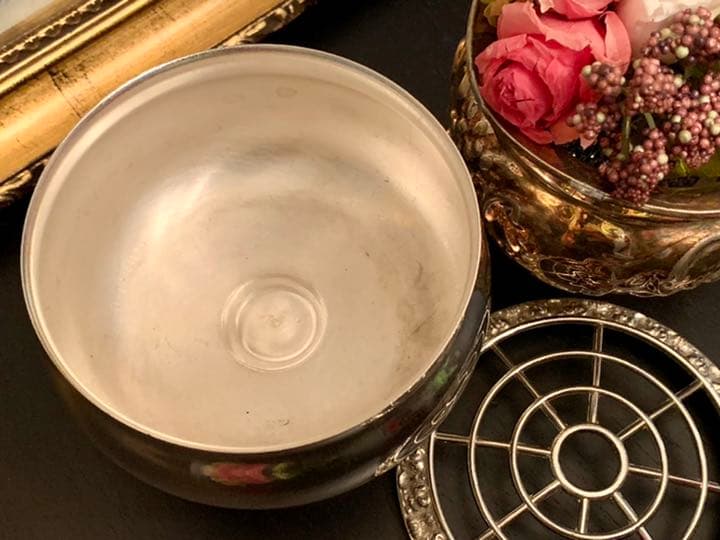 英国 アンティーク　IANTHE フラワー/ローズボウル・ベース/花器　銀メッキ