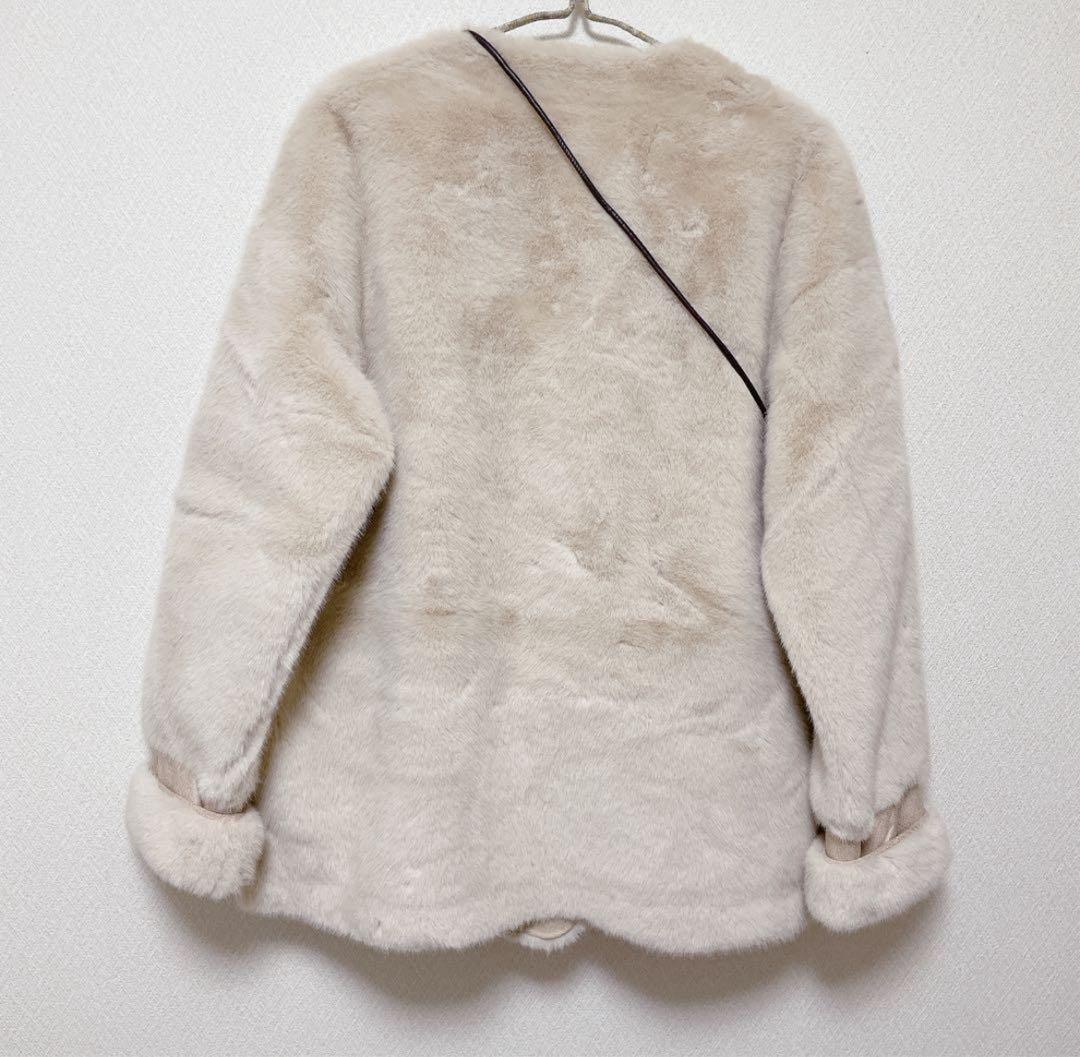 ラスト★バッグ付エコファーノーカラーコート　リュミエ　lumier同型　ベージュ