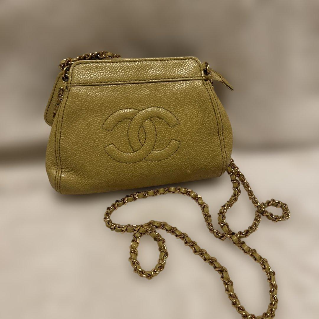 れ*ん様 CHANEL キャビアスキン チェーンショルダー 黄 ココマーク