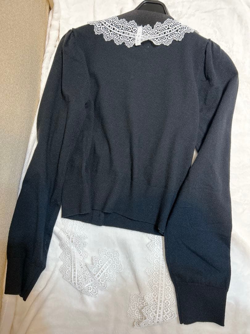ひよこ　SNIDEL レース付きボウタイカーディガン　BLK
