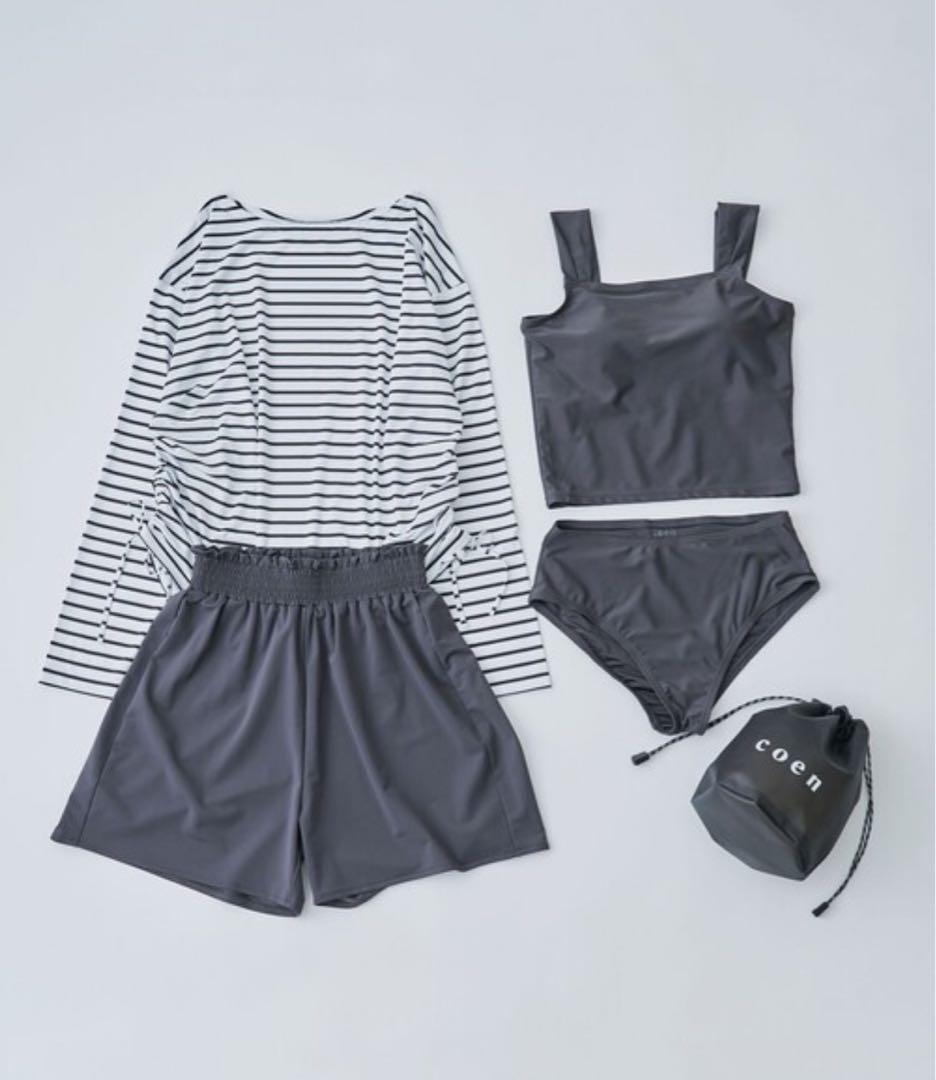 Coen 水着5点セット　ボーダープルオーバー　スイムウェア　ダークグレー